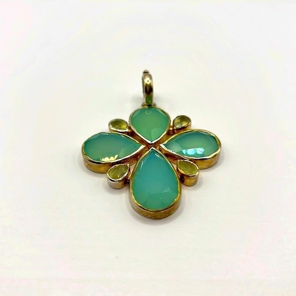 Pendant Large silver plated pear flower with aqua glass. Cross Artisan Made - Picture 2 of 5